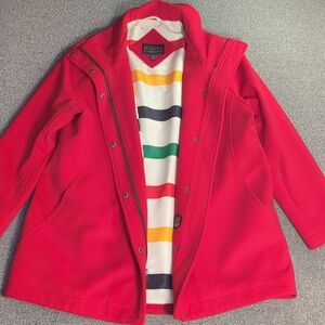 Pendleton Glacier Park Stripe Lined Car Coat Size XL Wool Blend in Red